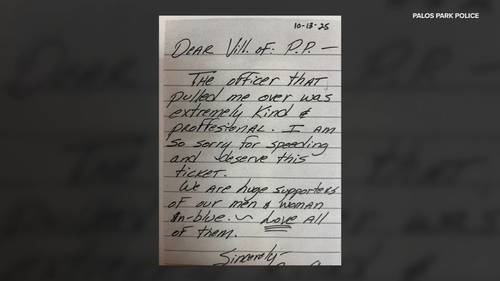 Village of Palos Park, Illinois police receive thank you letter for issuing speeding ticket