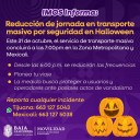 Reducirán servicio de transporte durante la noche de Halloween
