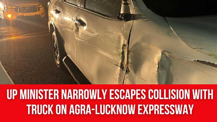 UP Minister narrowly escapes collision with truck on Agra