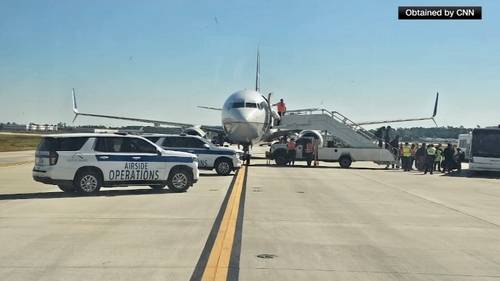 Tires of Boeing 737 blow out as flight from Chicago O'Hare Airport lands at George Bush Intercontinental Airport in Houston, Texas