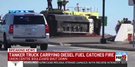Tanker carrying diesel fuel catches fire