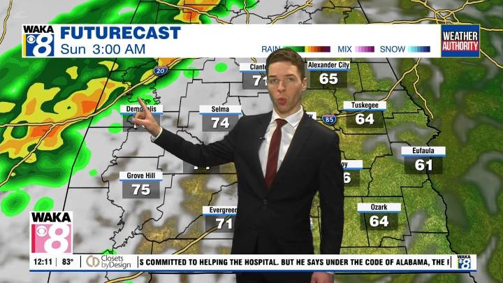 Mainly dry through Saturday; Rain, some thunder Sunday morning