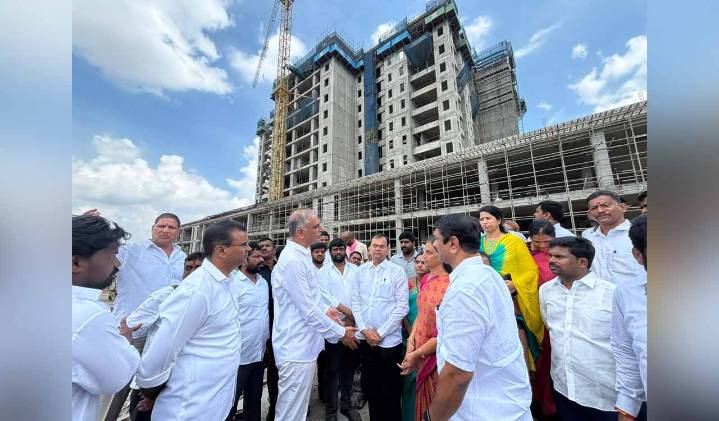BRS leaders inspect delayed TIMS hospital, slam Congress for stagnation in health sector