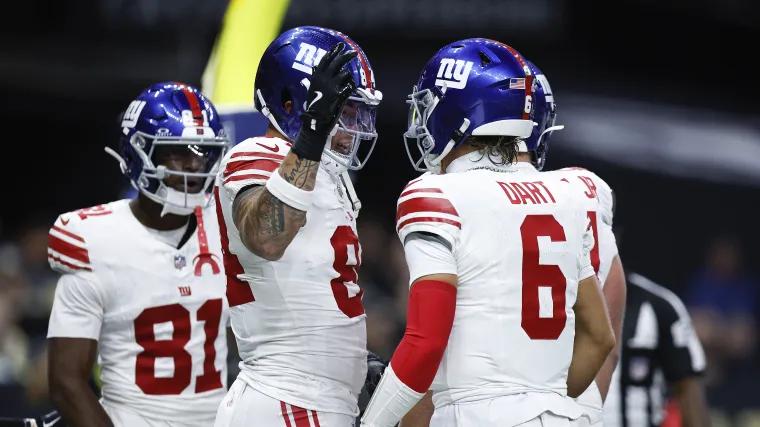 Jaxson Dart stats today: How Giants QB continues to build chemistry with TE Theo Johnson vs. Saints
