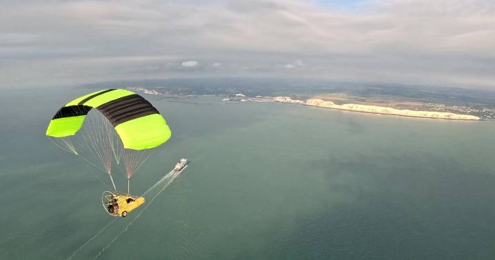 Only Fools and Horses star Del Boy's Reliant Robin soars across the English Channel