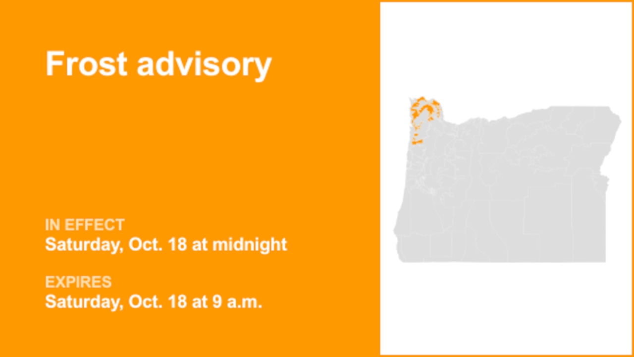 Frost advisory affecting North Oregon Coast Range Lowlands Saturday