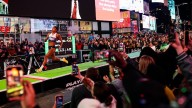 Women's long jump takes over Times Square as Athlos brings track to the bright lights