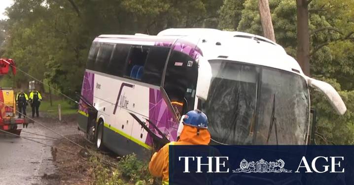 Passengers rescued after bus goes down embankment in Victoria