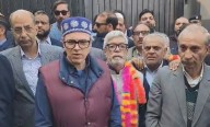 CM Omar Abdullah accompanies NC candidate Aga Mehmood as he files nomination from Budgam