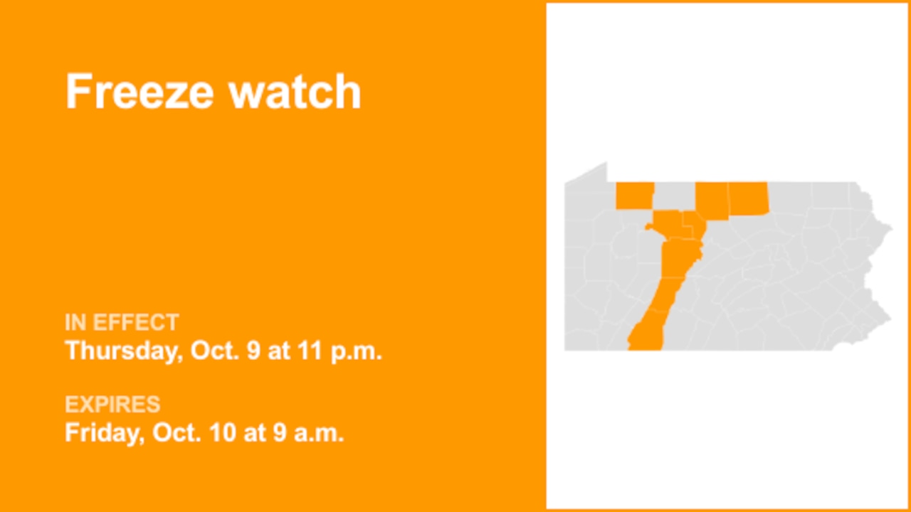 Freeze watch affecting part of Pennsylvania Thursday and Friday