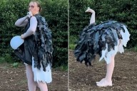 Woman Makes Ostrich Costume from Trash for Last