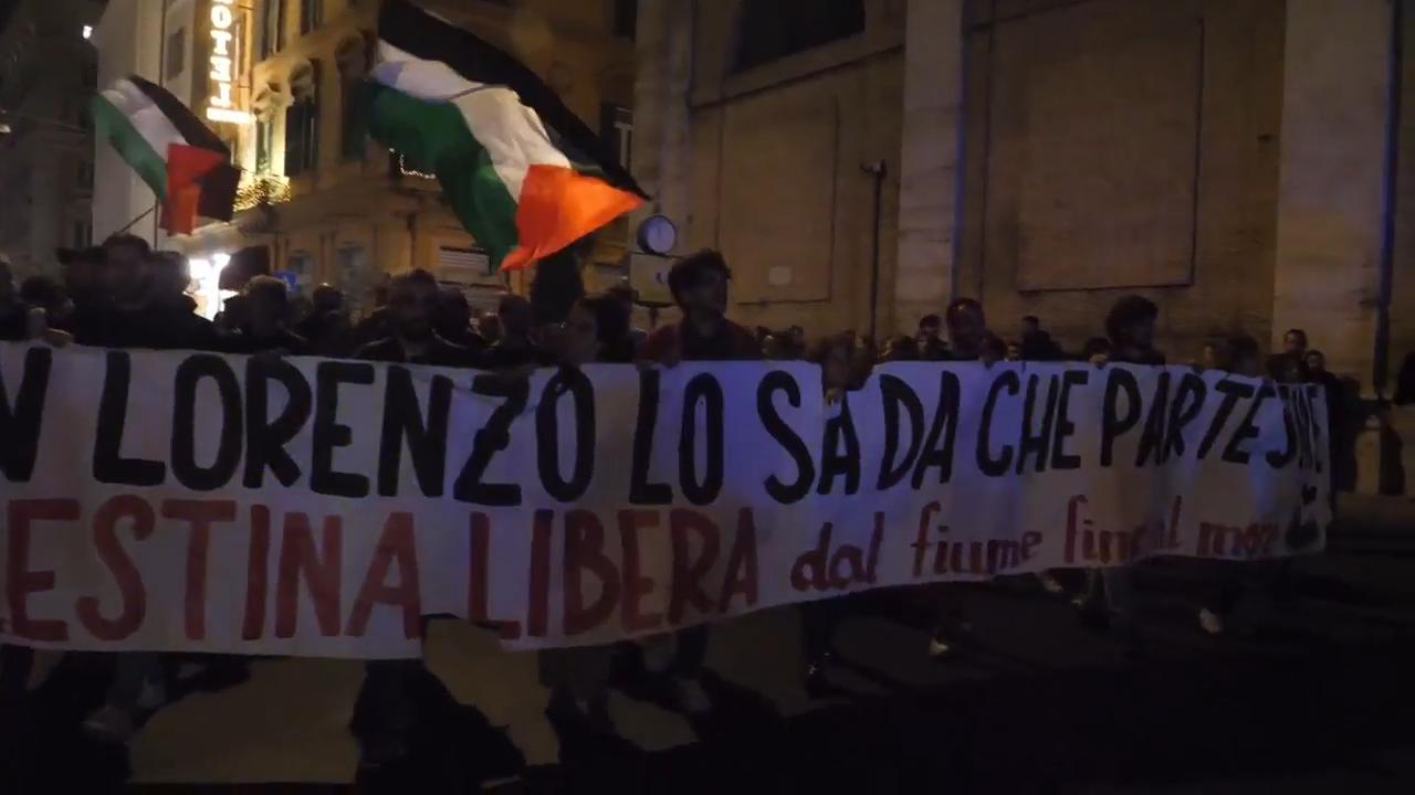 Protesters march in Rome as Israeli navy begins intercepting a Gaza
