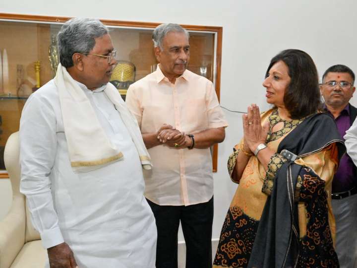 Biocon chief Kiran Mazumdar-Shaw meets Karnataka CM Siddaramaiah