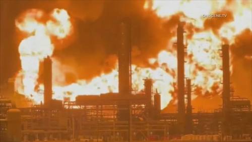 Massive fire erupts at Chevron refinery in Southern California near Los Angeles; flames visible for miles