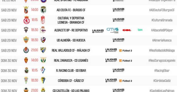 Todos los horarios de la jornada 16 de Segunda: Valladolid