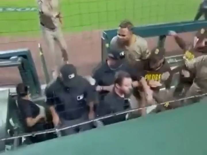 San Diego Padres confront umpires in wild scene after controversial call in ninth inning