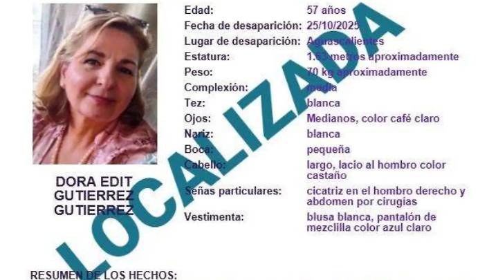 Localizan con vida a Dora Edit tras dos días desaparecida en Aguascalientes por presunto engaño telefónico
