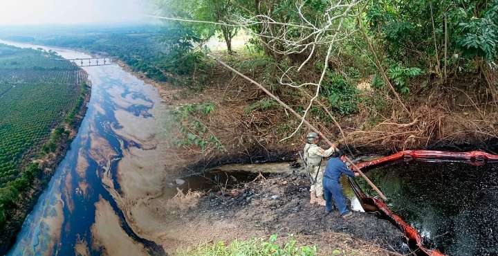 Pemex recupera más de 2.6 millones de litros de hidrocarburo en el río Pantepec