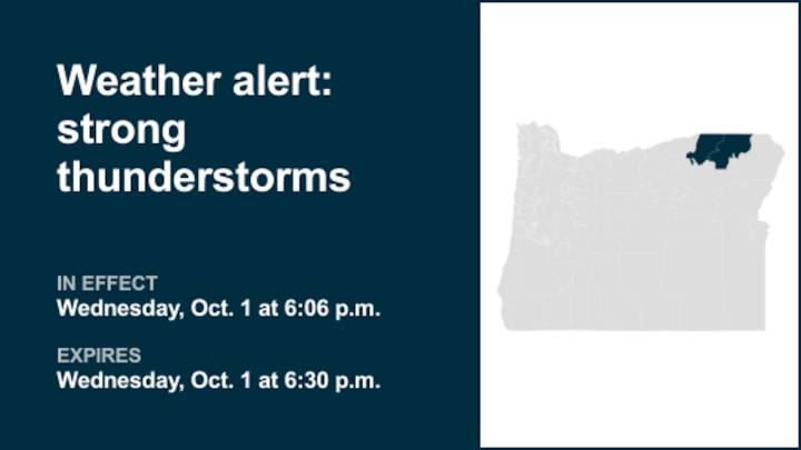 Weather alert for strong thunderstorms Wednesday evening