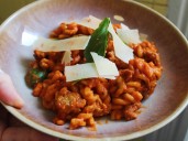 I made the Pioneer Woman's one-pan sausage pasta. It's my new go