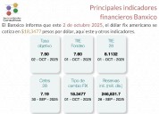 Banco de México reporta los principales indicadores financieros al 2 de octubre