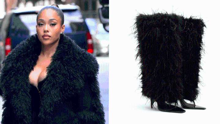 Jordyn Woods Flaunts Feathered Woods by Jordyn Rev Boots in SoHo