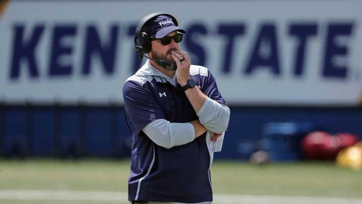 Kent State football's Mark Carney reacts to landing head coaching job
