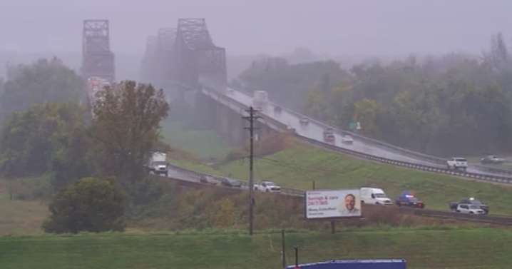 Overturned semi backing up traffic near Twin Bridges
