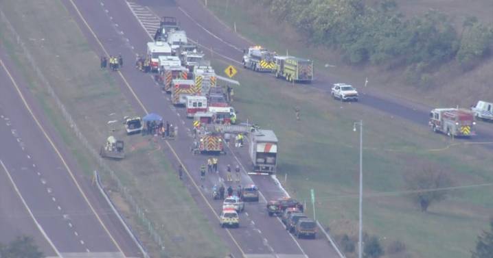 Truck hauling "electronic materials" catches fire on Route 422 westbound in Collegeville, Pennsylvania