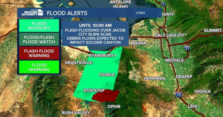 Flash Flood Warning issued near burn scar in Tooele County after heavy rainfall