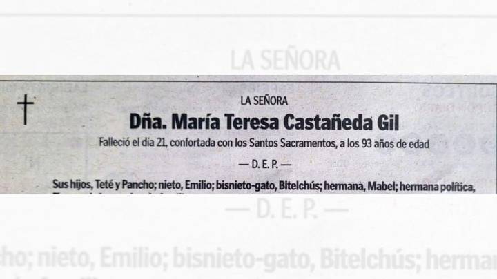 Se viraliza una esquela de una mujer gallega: su "bisnieto-gato Bitelchús" rogó una oración por su alma