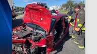 1 hospitalized after vehicle hits guardrail on I