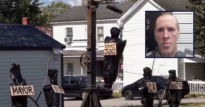 Man's Halloween display showing fake body bags of local officials land him behind bars: Cops