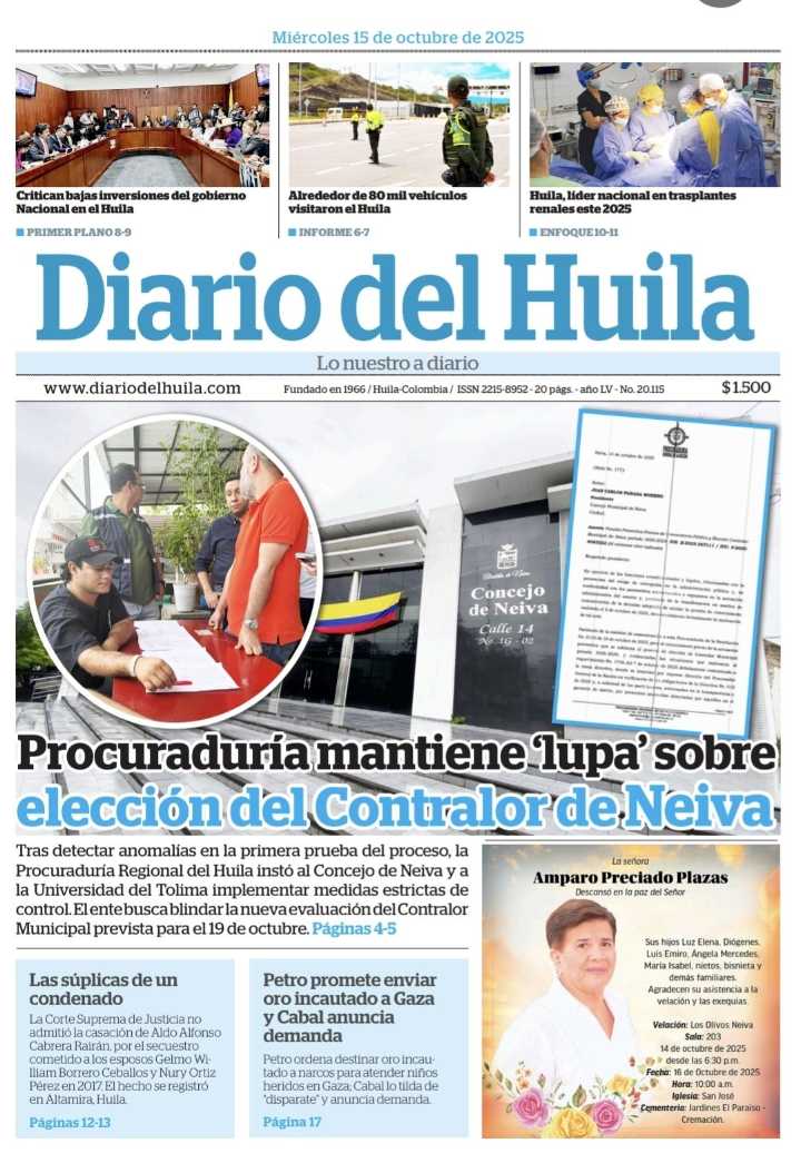 Diario del Huila 15 de octubre de 2025