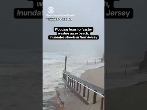 Flooding from nor'easter washes away beach, inundates streets in New Jersey #shorts