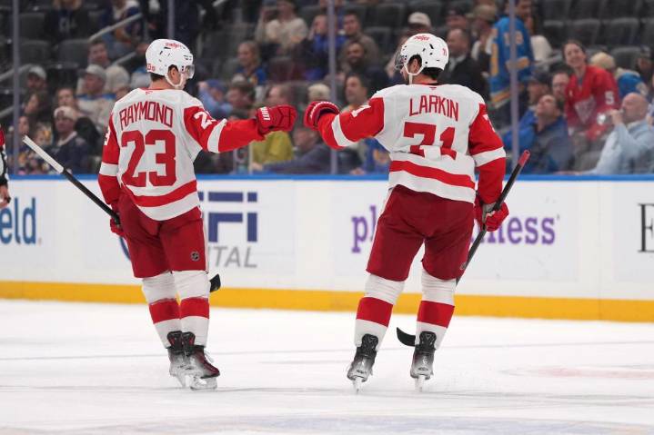 Dylan Larkin scores twice to help Red Wings beat Blues 5