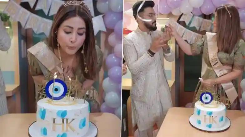 TV Hina Khan Shares Heartfelt Birthday Surprise on Set, Calls It a ‘Pleasant Surprise’ from Her Team and Husband (Watch Video)