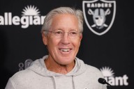 Raiders’ Pete Carroll speaks to the media before practice