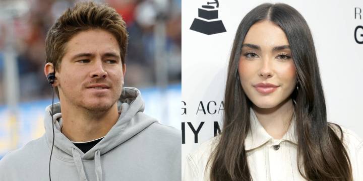 Justin Herbert Protects Madison Beer from Rogue Basketball During Lakers Game | Justin Herbert, Madison Beer