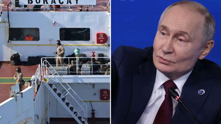 Putin slams French troops who raided 'Russian ghost ship' for 'piracy' as Vlad claims 'I'm not an emperor'
