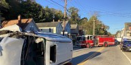 Van flips on its side in Norwich crash