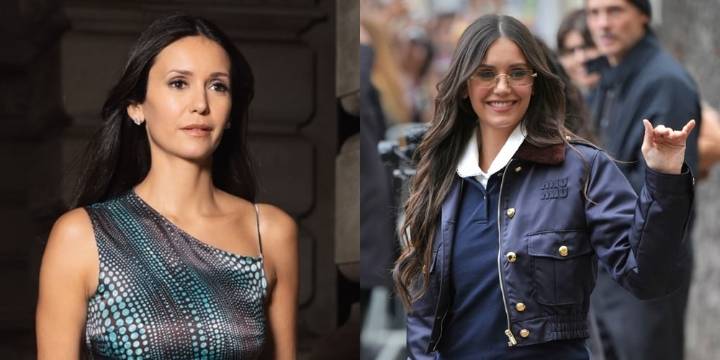 Nina Dobrev Wears Metallic Mini Dress & Miu Miu During Paris Fashion Week | Nina Dobrev 