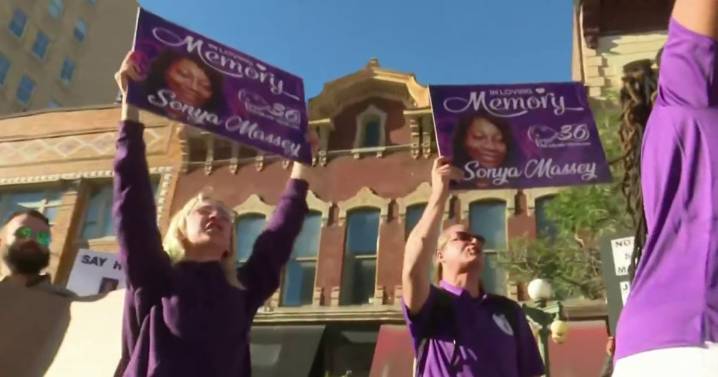 Protestors gather outside Illinois courthouse for murder trial for fatal shooting of Sonya Massey