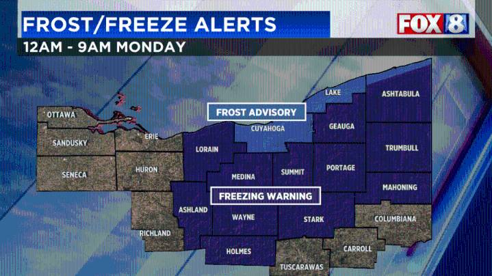 Freeze Warning, Frost Advisory issued in NE Ohio