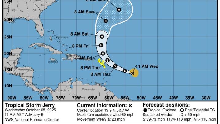 Tropical Storm Jerry strengthening. Where will it go?